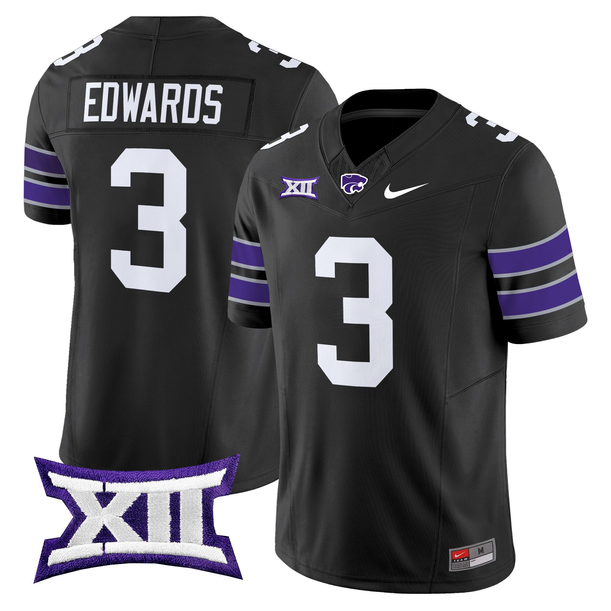 Men Kansas State Wildcats #3 Edwards Black Nike 2024 Vapor Limited NCAA Jersey style 1